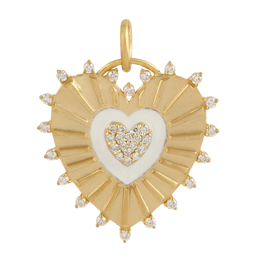 Micro Pave Heart Charm 14k Yellow Gold Enamel Charm Gift