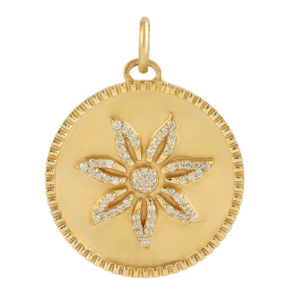 14k Yellow Gold Natural Diamond Flower Pendant Handmade Jewelry