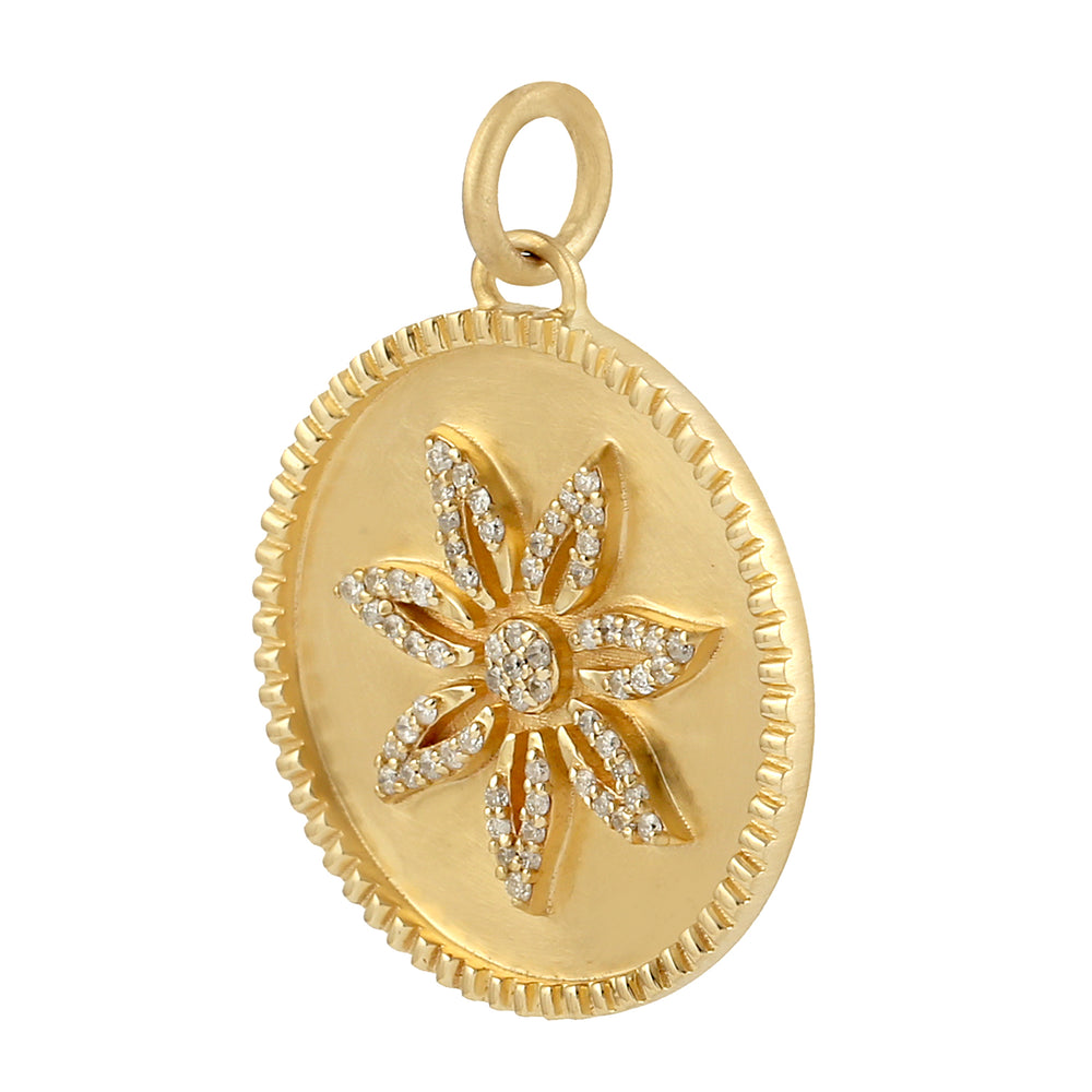 14k Yellow Gold Natural Diamond Flower Pendant Handmade Jewelry