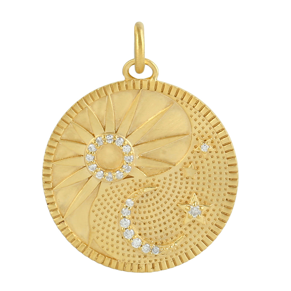 Pave Diamond 18k Yellow Gold Sun and Moon Disc Charm pendant