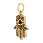 Studded Black & Champagne Diamond Hamsa & Evil Eye Charm Pendant Jewelry In 18k Yellow Gold For Gift