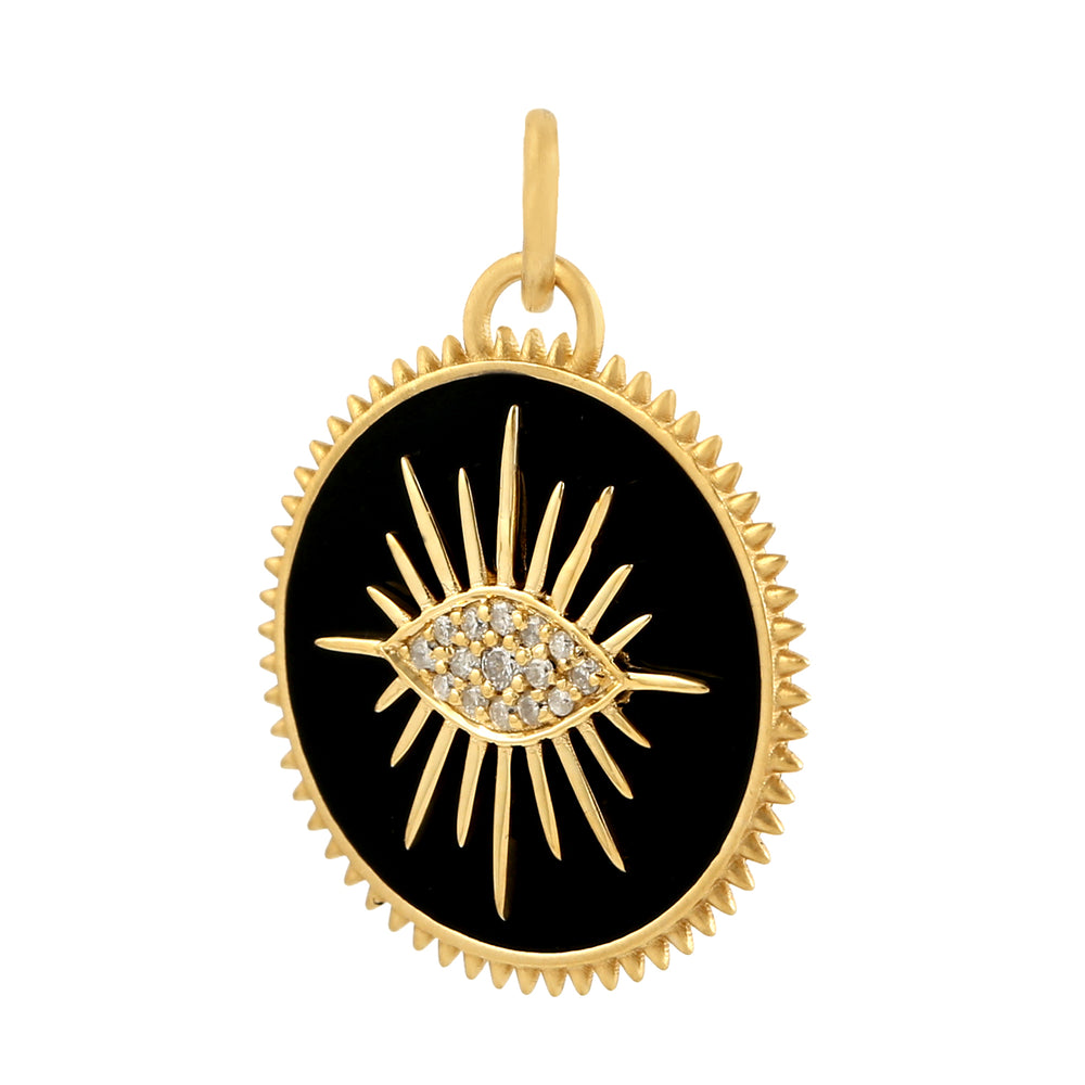 Pave Diamond Evil Eye Charm Pendant In 14k Yellow Gold Enamel Jewelry