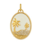 14k Yellow Gold Coconut Tree Beach Charm Enamel Diamond Pendant