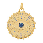 Natural Pave Sapphire Diamond Evil Eye Charm Pendant 14k Gold