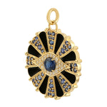 Blue Sapphire Pave Diamond Evil Eye Charm Pendant In 14k Yellow Gold