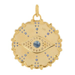 Blue Sapphire Pave Diamond Evil Eye Charm Pendant In 14k Yellow Gold