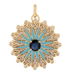 Natural Blue Sapphire & Pave Diamond Star Charm Enamel Pendant In 14k Yellow Gold