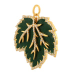 Natural Diamond Maple Leaf Design Enamel Pendant Jewelry In 14k Yellow Gold