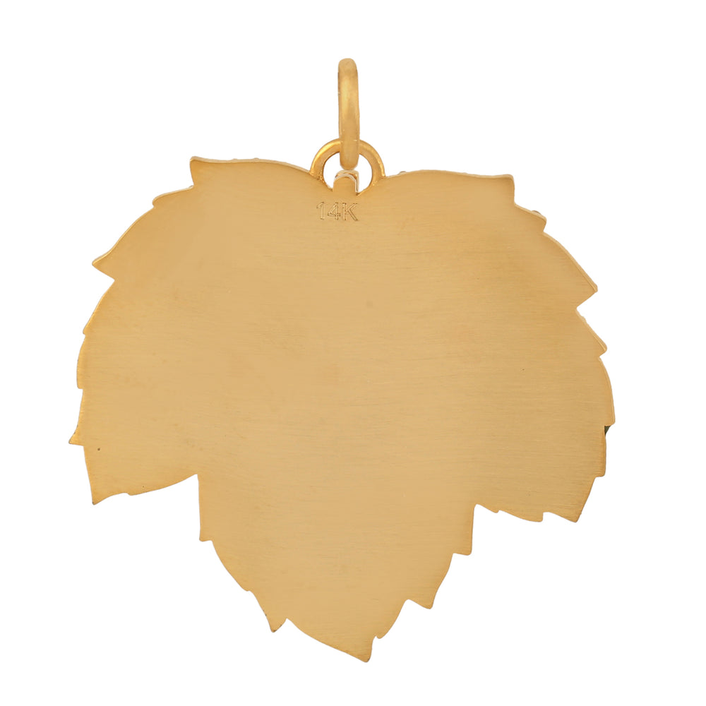 Natural Diamond Maple Leaf Design Enamel Pendant Jewelry In 14k Yellow Gold