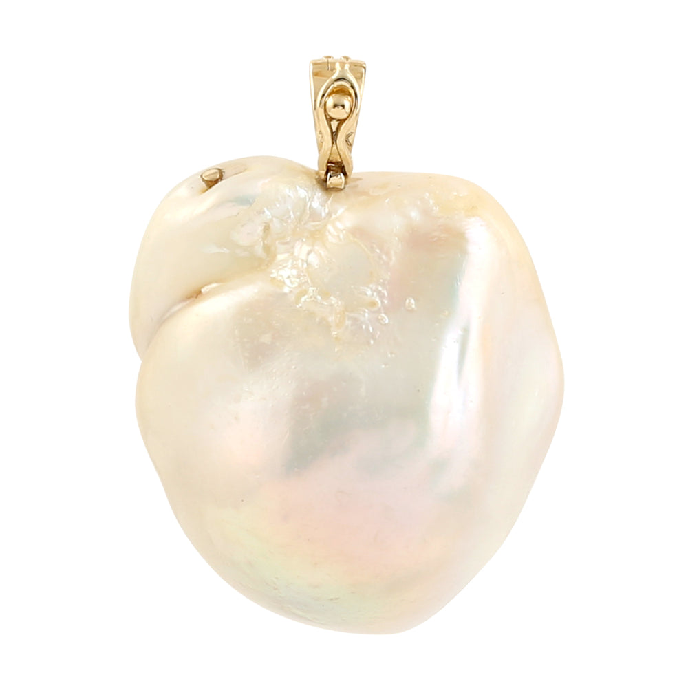 Unshaped Pearl Chinese Studded Natural Diamond Pendant Jewelry In 14k Yellow Gold