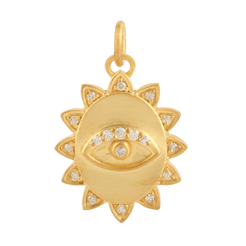 Pave Diamond Evil Eye Charm Pendant Jewelry Set In 14k Yellow Gold