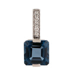Emerald Cut Blue Topaz Pave Diamond Designer Pendant Jewelry In 18k White Gold