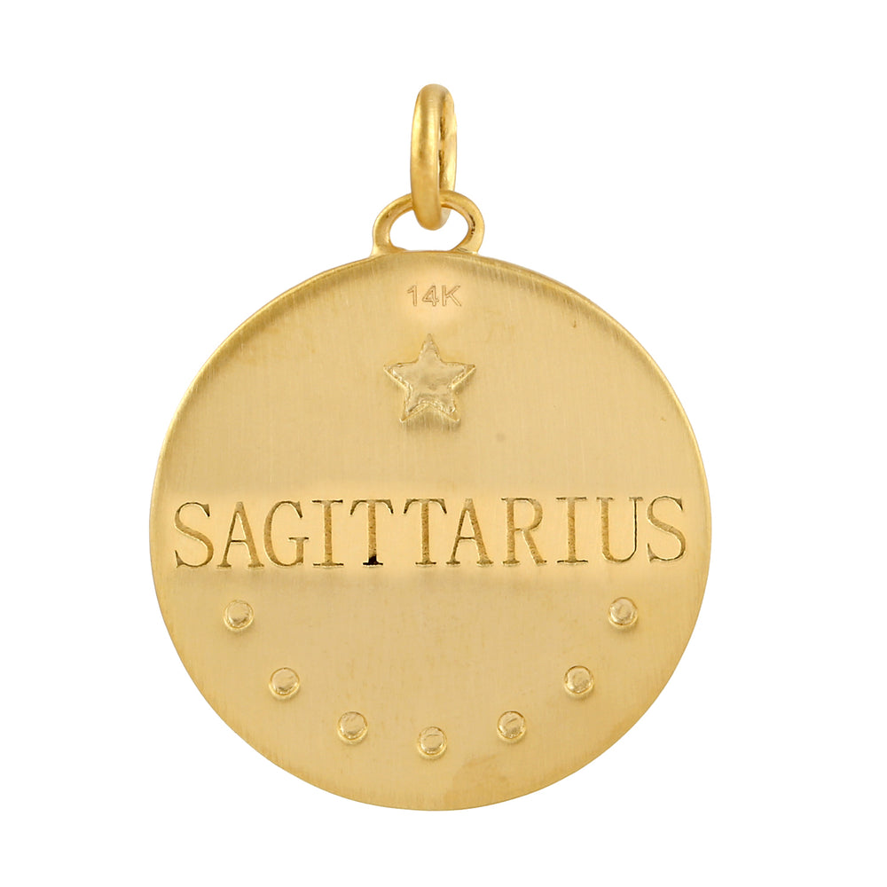 Natural Pave Diamond Sagittatrius Zodiac 14k Yellow Gold