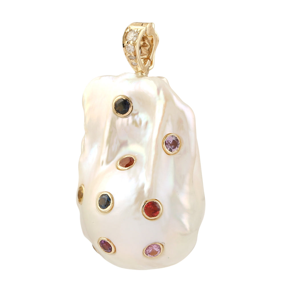 Pearl Chinese & Sapphire ,Diamond Pendant Jewelry In 14k Yellow Gold