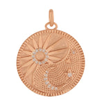 Handmade 14k Rose Gold Pave Diamond Crescent Moon & Sun Charm Pendant Fine Jewelry