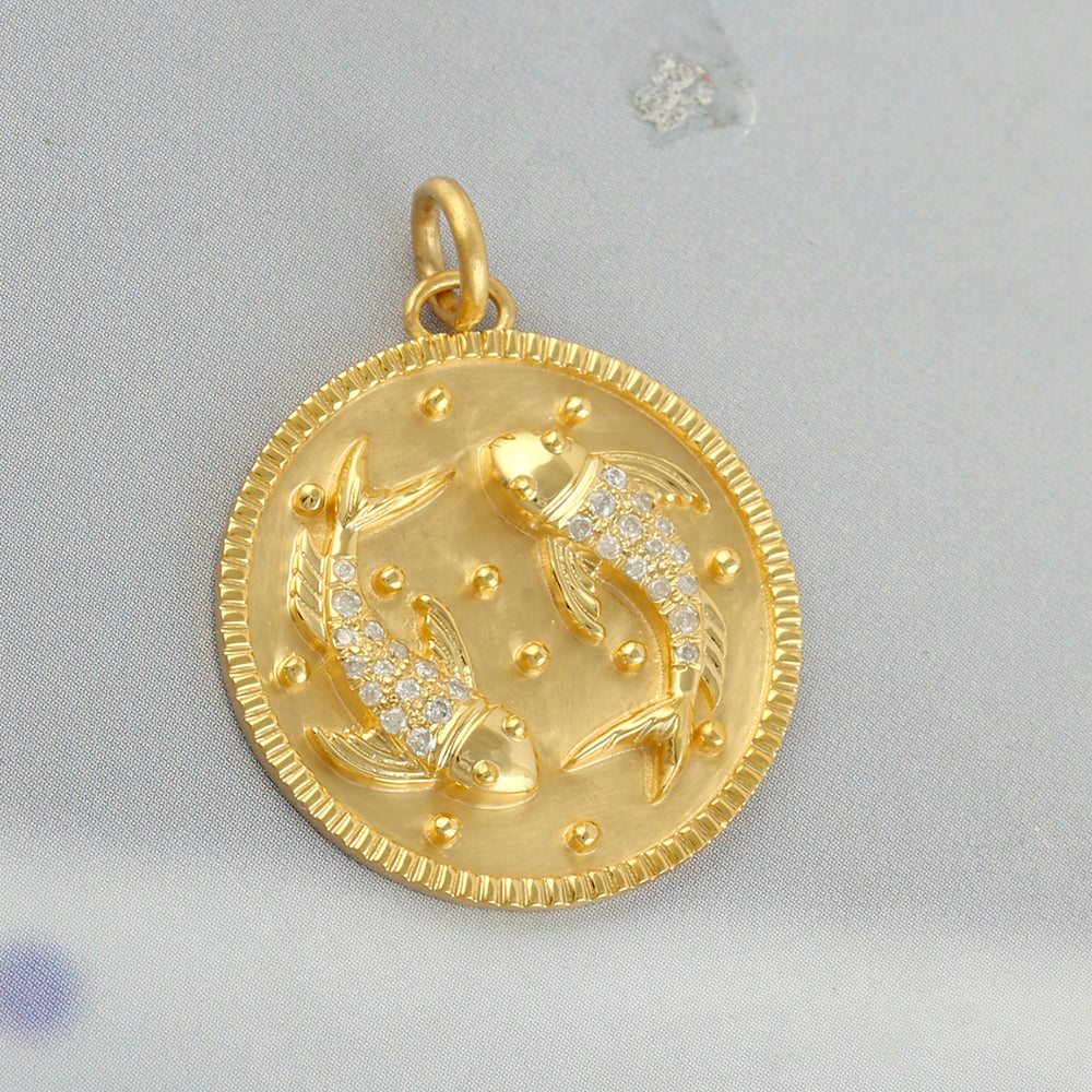 14k Yellow Gold Pisces Zodiac Sign Diamond Jewelry