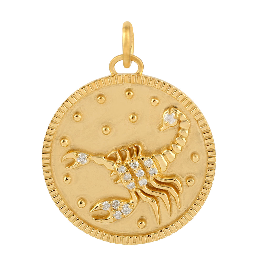 Natural Diamond Scorpian Zodiac Charm 14k Yellow Gold pendant For Gift