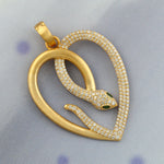 Natural Pave Diamond & Tsavorite Gemstone Snake Charm Designer Heart Pendant Jewelry In 14k Yellow Gold