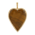 Tiger Eye & Pave Diamond Heart Shaped Pendant In 18k Yellow Gold