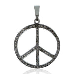 Pave Diamond Peace Charm Pendant In 925 Sterling Silver