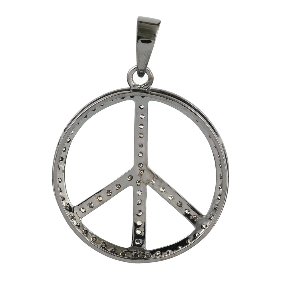 Pave Diamond Peace Charm Pendant In 925 Sterling Silver