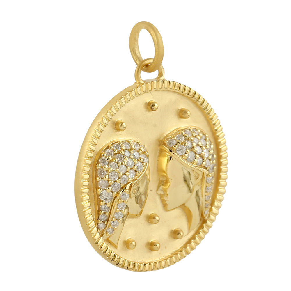 Natural Pave Diamond Gemini Zodiac Charm 14k Yellow Gold Pendant