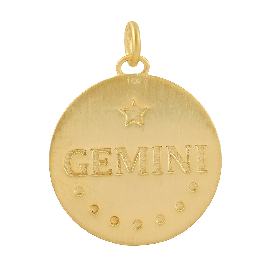Natural Pave Diamond Gemini Zodiac Charm 14k Yellow Gold Pendant