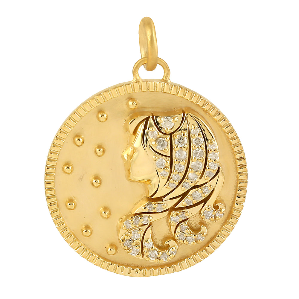 Natural Pave Diamond Virgo Zodiac Charm 14k Yellow Gold Pendant