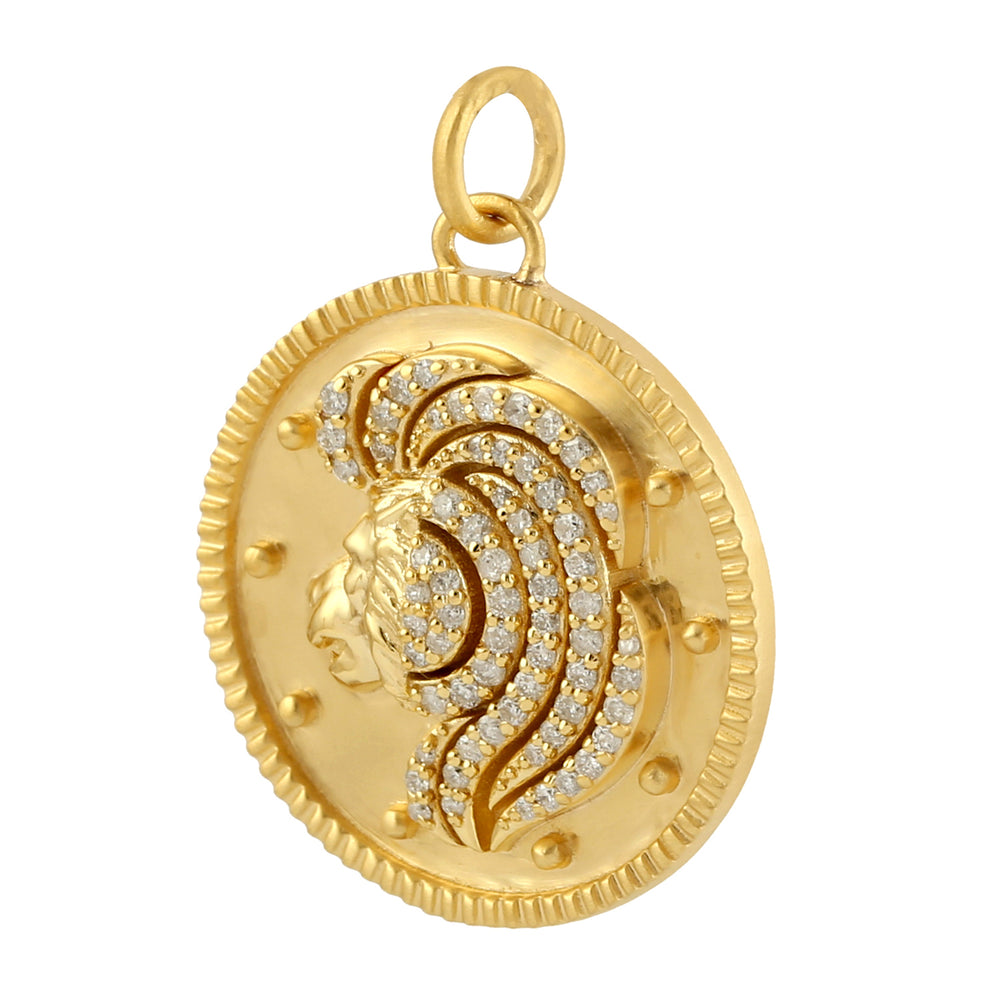 14k Yellow Gold Pave Diamond LEO charm Pendant Gift