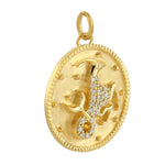 Natural Pave Diamond Capricorn Zodiac Charm 14k Yellow Gold Pendant