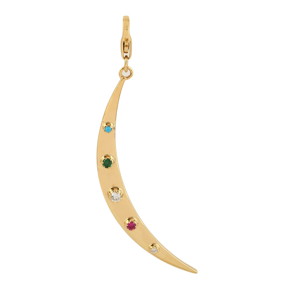 Multiple gemstone Crescent moon charm delicate 18k yellow gold pendant for her