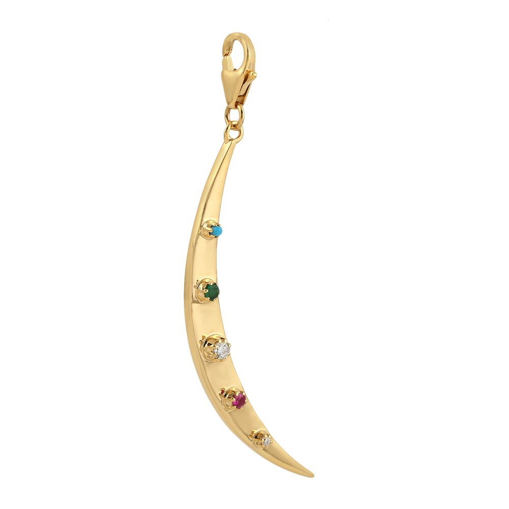 Multiple gemstone Crescent moon charm delicate 18k yellow gold pendant for her