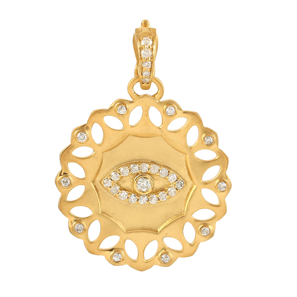 14k Solid Gold Evil Eye Diamond Pendant For Gift