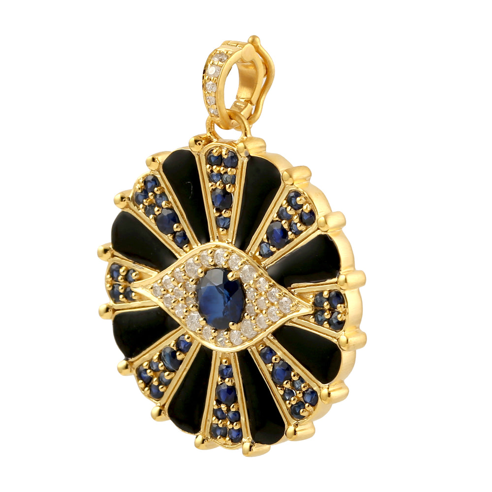 Yellow gold 14k uniquely beautiful evil eye sapphire diamond pave for her