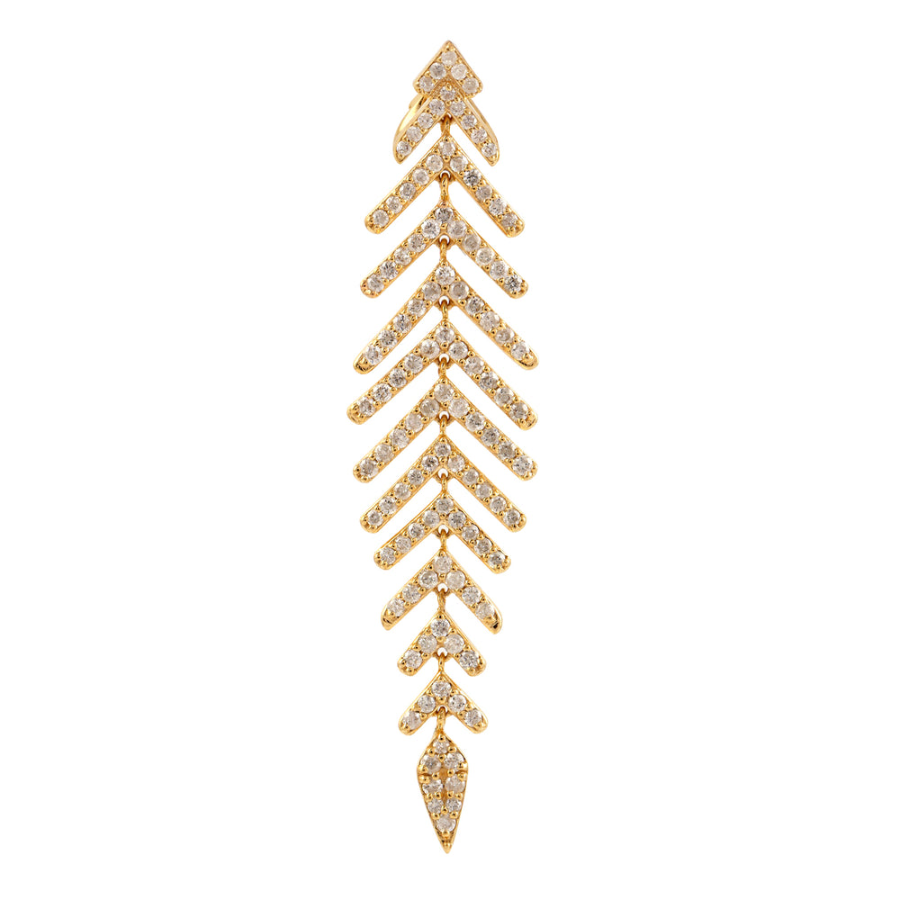 Pave Diamonf Leaf Design Charm Pendant In 18k Yellow Gold