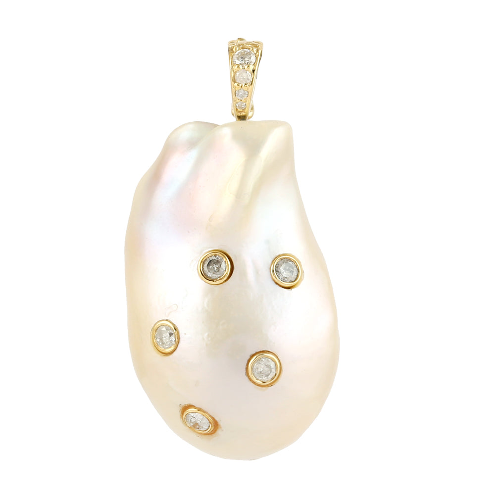 Bezel Set Diamond Pearl Chinese Designer Pendant In 14k Gold