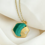 14k Solid Gold Malachite Diamond designer Pendant