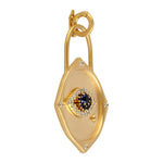 Pave Diamond & Sapphire Eye Lock Charm Pendant In 14k Yellow Gold