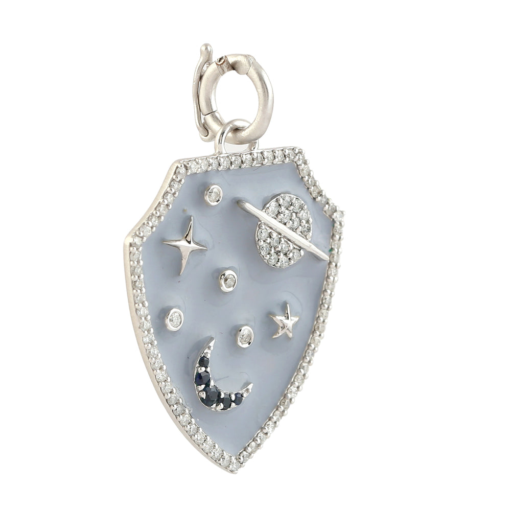 Natural pave Diamond & Sapphire Moon Star Planet pendant Enamel Jewelry For Gift