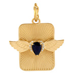 Diamond Sapphire Angel Wings Pendant In 14k Yellow Gold
