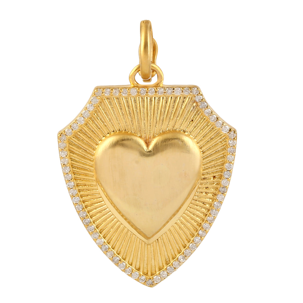 Solid 14k Yellow Gold Heart Pendant With Natural Diamond For Gift