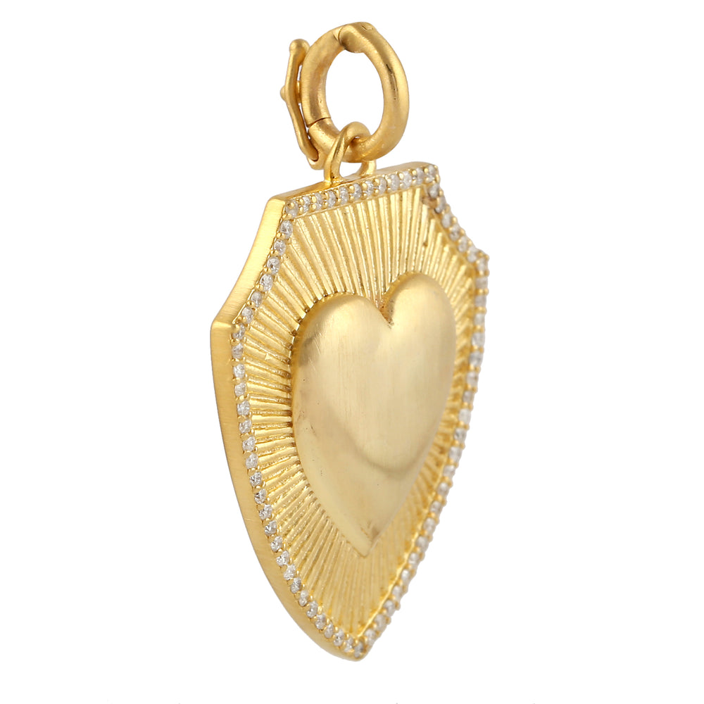 Solid 14k Yellow Gold Heart Pendant With Natural Diamond For Gift