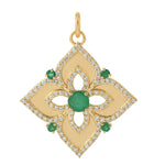 Natural Emerald Diamond Floral Design Pendant In 18k Gold