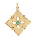 Natural Emerald Diamond Floral Design Pendant In 18k Gold