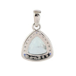 Trillion Aquamarine Sapphire Pave Diamond Beautiful Pendant In 14k White Gold Gift