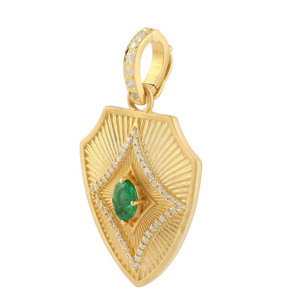 Natural Emerald Pave Diamond Handmade Pendant In 14k Yellow Gold