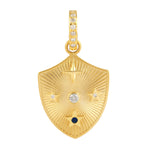 Handmade 14k Yellow Gold Pave Diamond Sapphire Charm Pendant