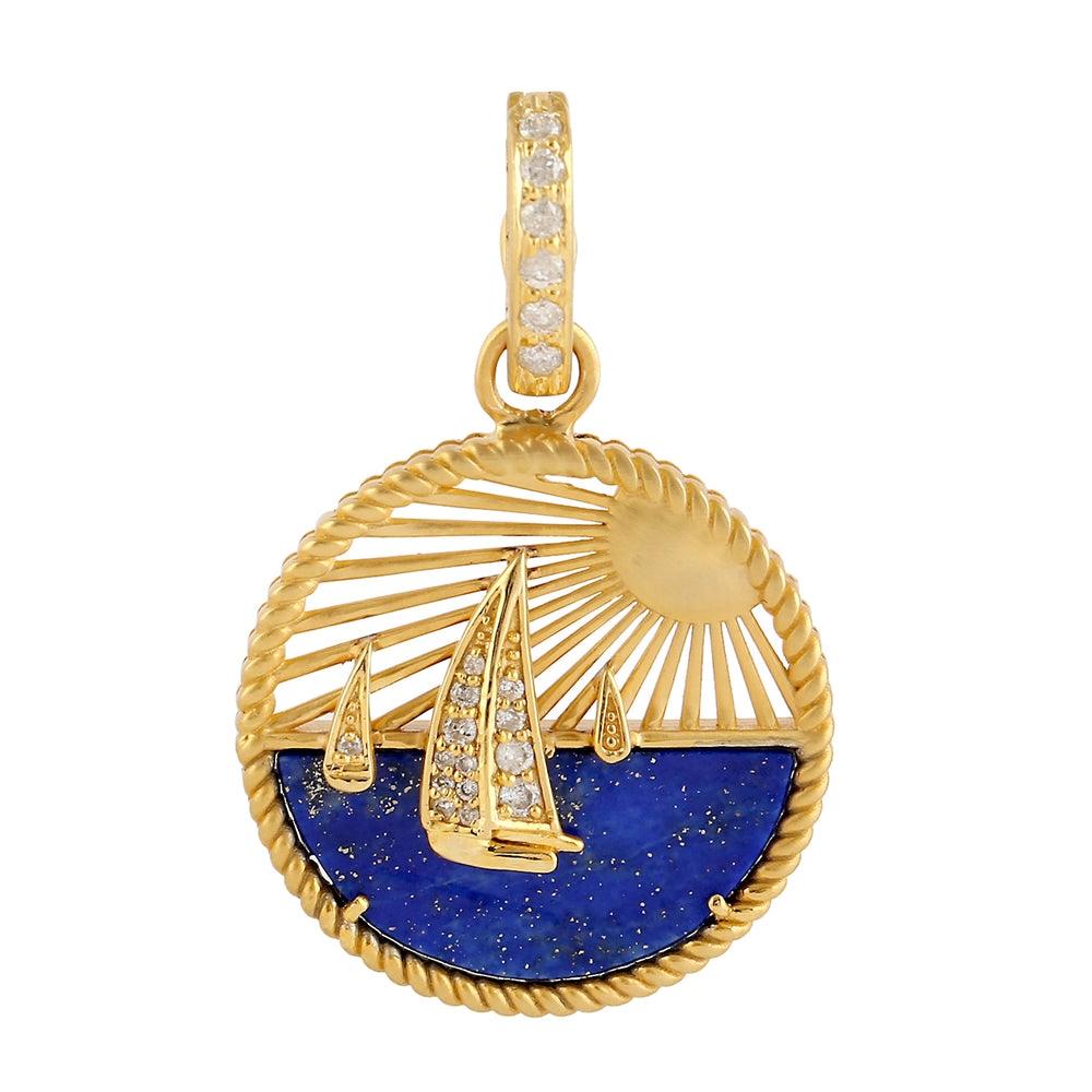 Lapis Lazuli Pave Diamond Sail Boadt Design 14j Yellow Gold Pendant