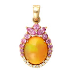 Natural Opal Ethopian Sapphire Diamond Beautiful Pendant In Yellow Gold
