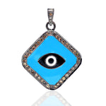 Real Diamond Sterling Silver Evil Eye Enamel Pendant VINTAGE Jewelry